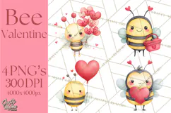 Bee Valentine Clipart PNG, Cute Kawaii Bee With Hearts Product Image 1
