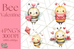Bee Valentine Clipart PNG, Cute Kawaii Bee With Hearts Product Image 1