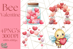 Bee Valentine Clipart PNG, Cute Kawaii Bee With Hearts Product Image 1