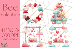 Bee Valentine Clipart PNG, Cute Kawaii Bee With Hearts Product Image 1