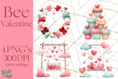 Bee Valentine Clipart PNG, Cute Kawaii Bee With Hearts Product Image 1