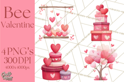 Bee Valentine Clipart PNG, Cute Kawaii Bee With Hearts Product Image 1