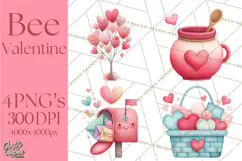 Bee Valentine Clipart PNG, Cute Kawaii Bee With Hearts Product Image 1