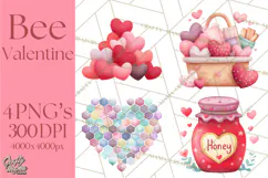 Bee Valentine Clipart PNG, Cute Kawaii Bee With Hearts Product Image 1