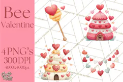 Bee Valentine Clipart PNG, Cute Kawaii Bee With Hearts Product Image 1