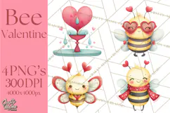 Bee Valentine Clipart PNG, Cute Kawaii Bee With Hearts Product Image 1