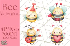 Bee Valentine Clipart PNG, Cute Kawaii Bee With Hearts Product Image 1