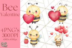 Bee Valentine Clipart PNG, Cute Kawaii Bee With Hearts Product Image 1