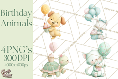 Pastel Birthday Clipart, Cute Party Animals PNG Product Image 1