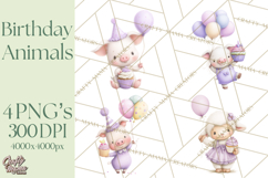 Pastel Birthday Clipart, Cute Party Animals PNG Product Image 1
