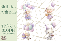 Pastel Birthday Clipart, Cute Party Animals PNG Product Image 1