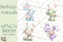 Pastel Birthday Clipart, Cute Party Animals PNG Product Image 1