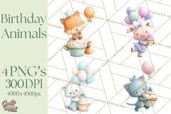 Pastel Birthday Clipart, Cute Party Animals PNG Product Image 1