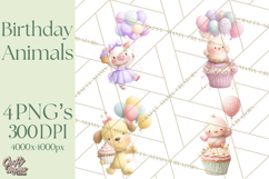 Pastel Birthday Clipart, Cute Party Animals PNG Product Image 1
