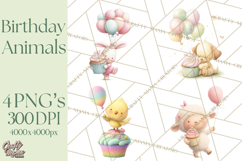 Pastel Birthday Clipart, Cute Party Animals PNG Product Image 1