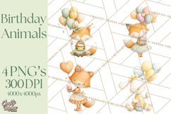 Pastel Birthday Clipart, Cute Party Animals PNG Product Image 1