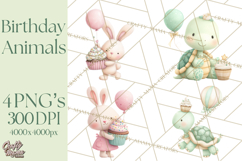Pastel Birthday Clipart, Cute Party Animals PNG Product Image 1