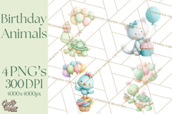 Pastel Birthday Clipart, Cute Party Animals PNG Product Image 1