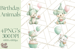 Pastel Birthday Clipart, Cute Party Animals PNG Product Image 1