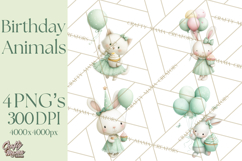 Pastel Birthday Clipart, Cute Party Animals PNG Product Image 1