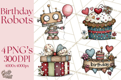 Adorable Birthday Robot Clipart, Playful Toy Robot Clip Art Product Image 1