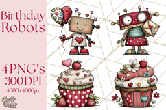 Adorable Birthday Robot Clipart, Playful Toy Robot Clip Art Product Image 1
