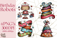 Adorable Birthday Robot Clipart, Playful Toy Robot Clip Art Product Image 1