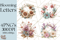 Blooming Letters Clipart, Floral Alphabet Clip Art PNG Product Image 1