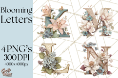 Blooming Letters Clipart, Floral Alphabet Clip Art PNG Product Image 1