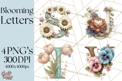 Blooming Letters Clipart, Floral Alphabet Clip Art PNG Product Image 1