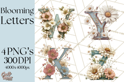 Blooming Letters Clipart, Floral Alphabet Clip Art PNG Product Image 1