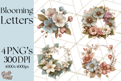 Blooming Letters Clipart, Floral Alphabet Clip Art PNG Product Image 1