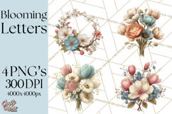 Blooming Letters Clipart, Floral Alphabet Clip Art PNG Product Image 1