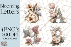 Blooming Letters Clipart, Floral Alphabet Clip Art PNG Product Image 1