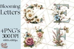 Blooming Letters Clipart, Floral Alphabet Clip Art PNG Product Image 1