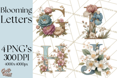 Blooming Letters Clipart, Floral Alphabet Clip Art PNG Product Image 1
