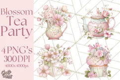 Blossom Tea Party Clipart, Pastel Tea Party Png Product Image 1