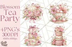Blossom Tea Party Clipart, Pastel Tea Party Png Product Image 1