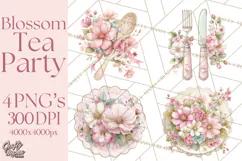 Blossom Tea Party Clipart, Pastel Tea Party Png Product Image 1