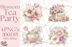 Blossom Tea Party Clipart, Pastel Tea Party Png Product Image 1