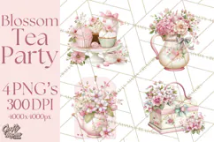 Blossom Tea Party Clipart, Pastel Tea Party Png Product Image 1