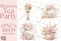 Blossom Tea Party Clipart, Pastel Tea Party Png Product Image 1