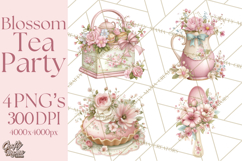Blossom Tea Party Clipart, Pastel Tea Party Png Product Image 1