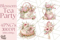 Blossom Tea Party Clipart, Pastel Tea Party Png Product Image 1
