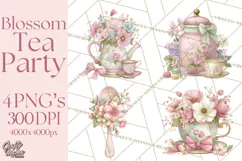 Blossom Tea Party Clipart, Pastel Tea Party Png Product Image 1