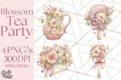 Blossom Tea Party Clipart, Pastel Tea Party Png Product Image 1