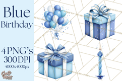Blue Birthday Clipart, Festive Party Decorations PNG Product Image 1