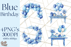Blue Birthday Clipart, Festive Party Decorations PNG Product Image 1
