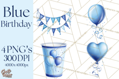 Blue Birthday Clipart, Festive Party Decorations PNG Product Image 1