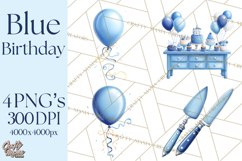 Blue Birthday Clipart, Festive Party Decorations PNG Product Image 1